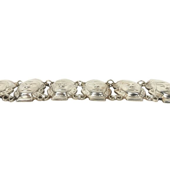 Buddha Head Wide Puff Link Sterling Silver 925 Vintage Repousse Bracelet 8" - Picture 10 of 10